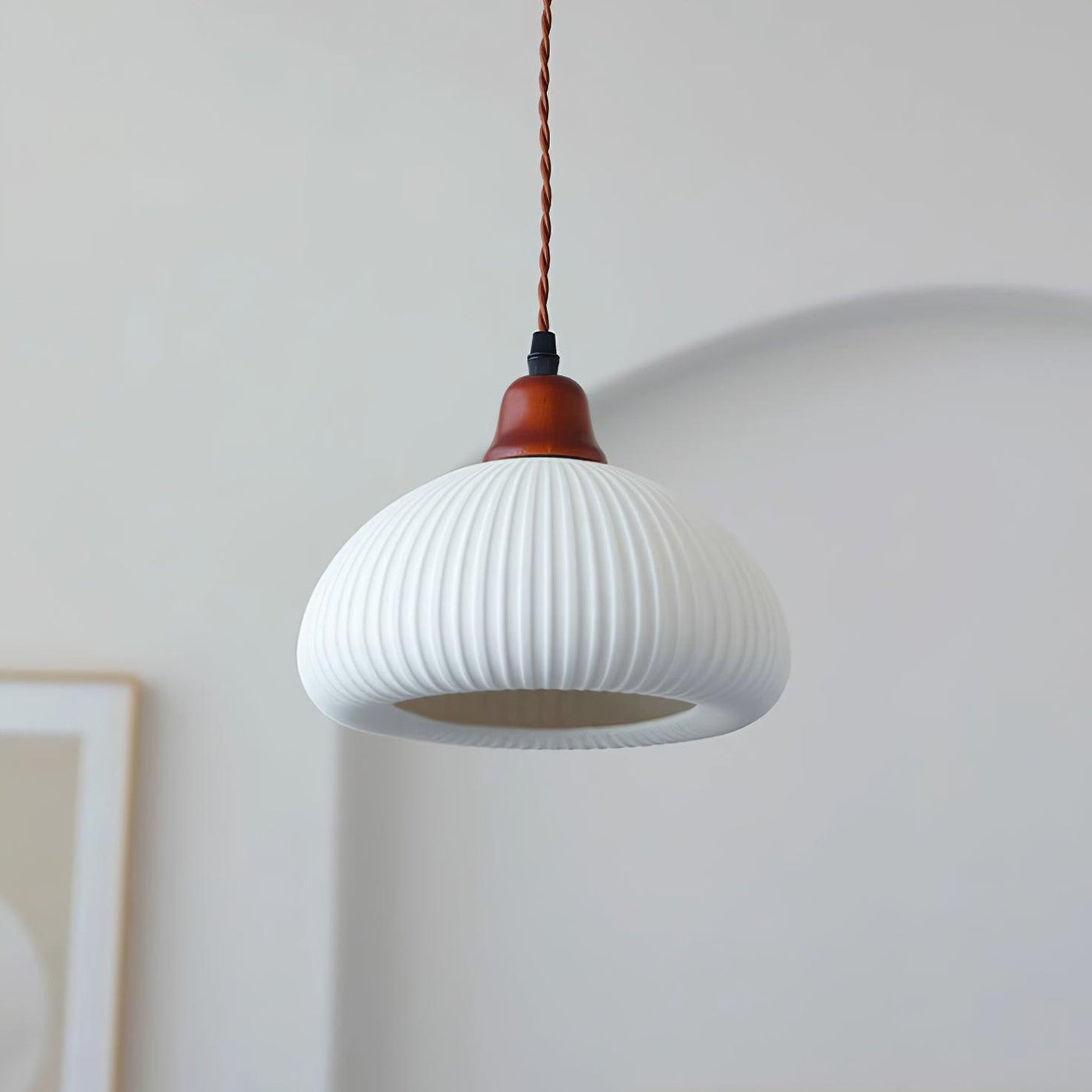 Rustic Ceramic Pendant Light with Oak Accent