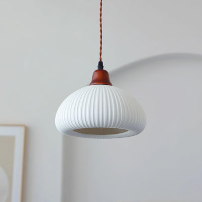 Rustic Ceramic Pendant Light with Oak Accent