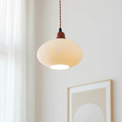 Rustic Ceramic Pendant Light with Oak Accent