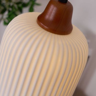Rustic Ceramic Pendant Light with Oak Accent