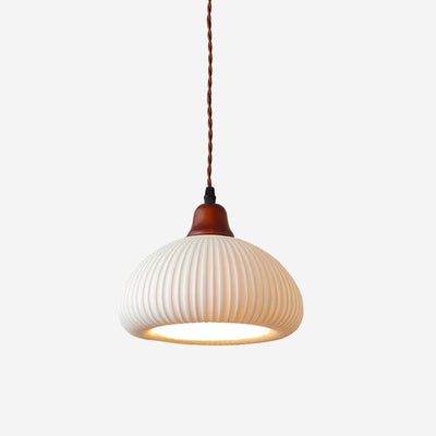 Rustic Ceramic Pendant Light with Oak Accent