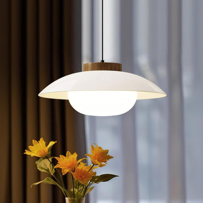 Modern Metal Pendant Light with Wood Accent