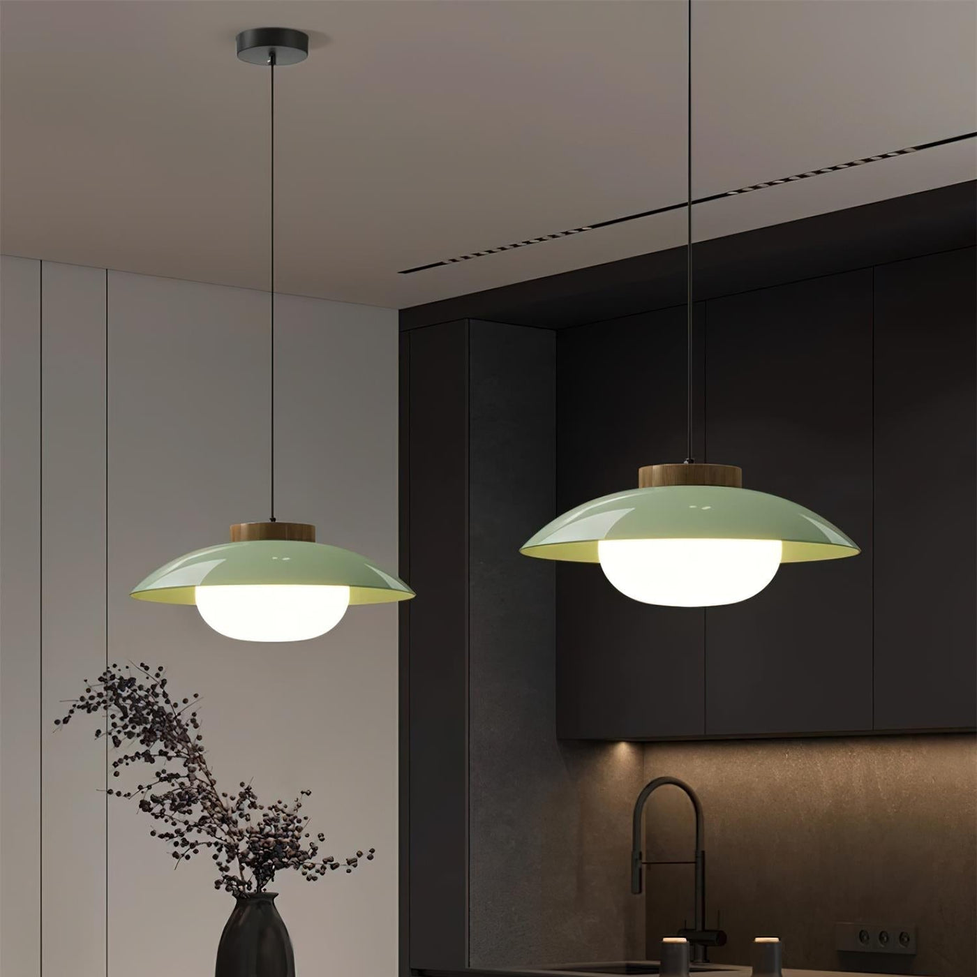Modern Metal Pendant Light with Wood Accent