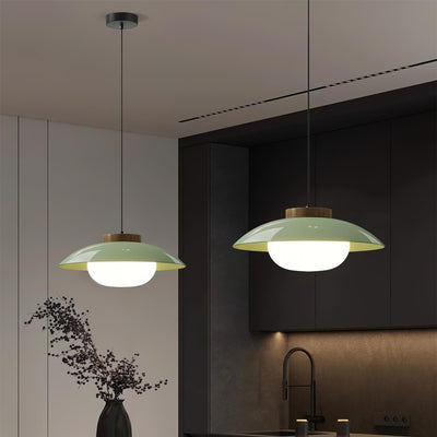 Modern Metal Pendant Light with Wood Accent