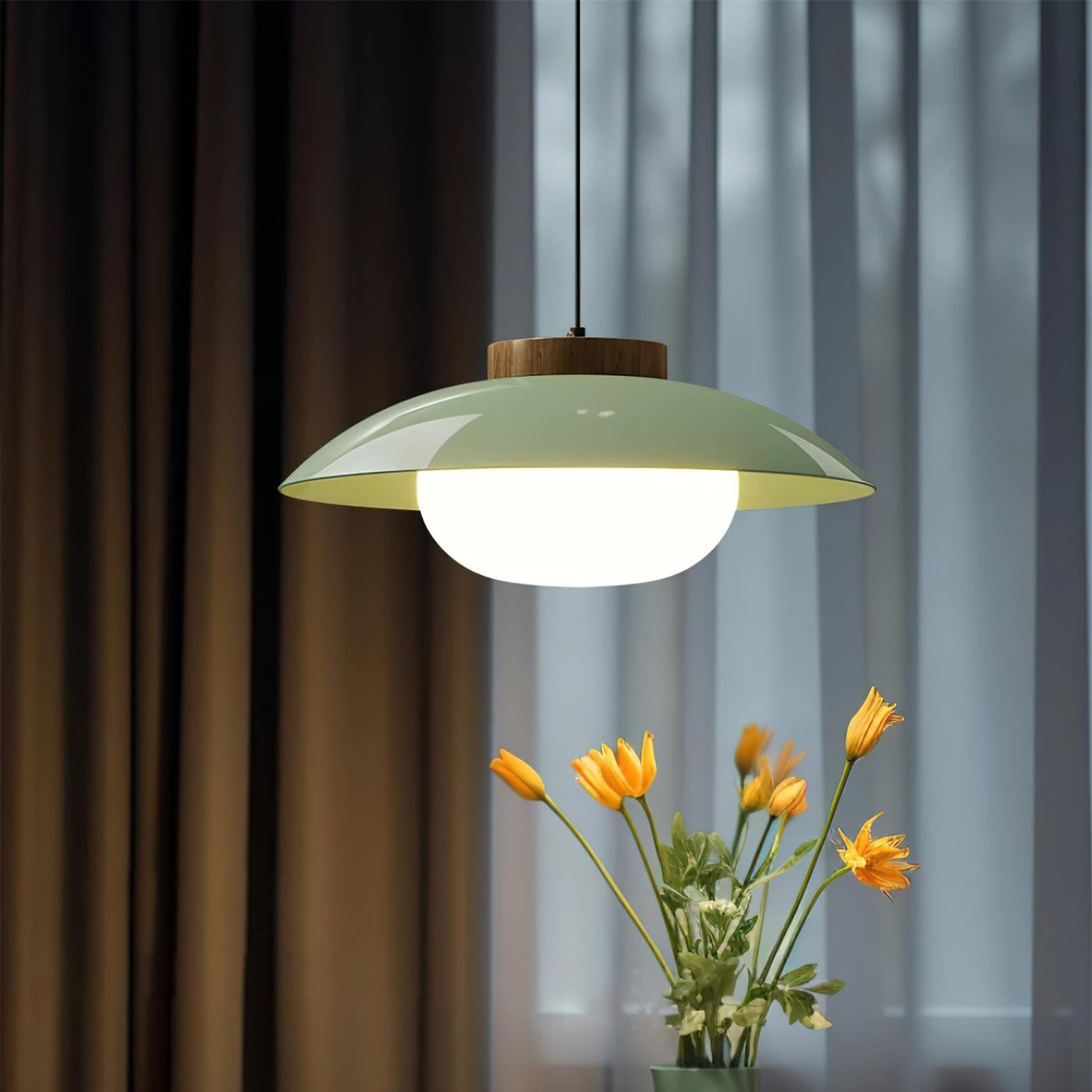Modern Metal Pendant Light with Wood Accent