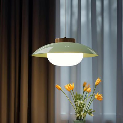 Modern Metal Pendant Light with Wood Accent