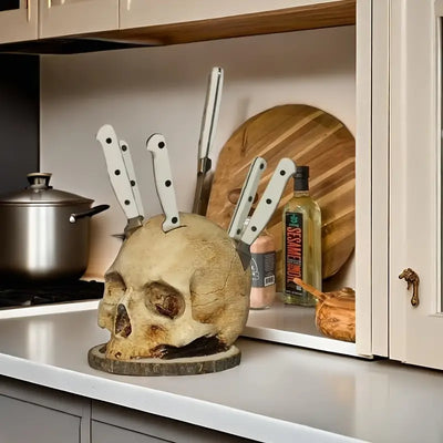 Gothic Skull Knife Holder Kitchen Decor Rack