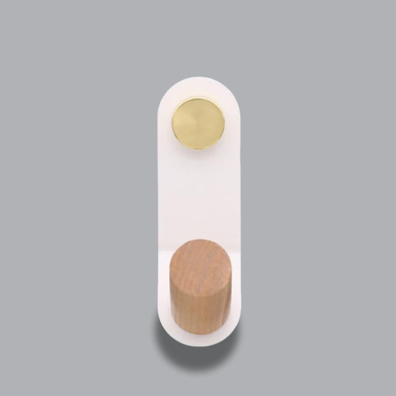 Scandinavian Pastel Wall Hook with Oak & Brass