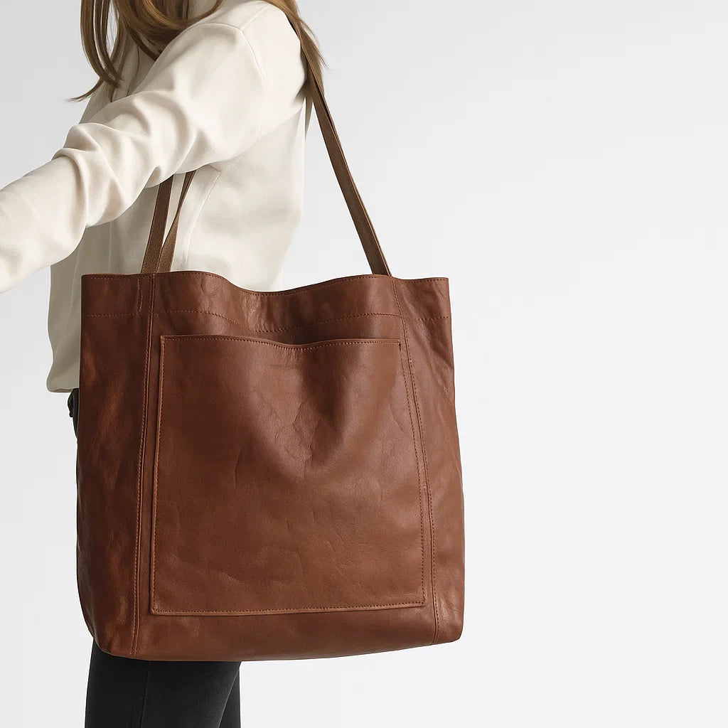 Vegan Leather Shoulder Bag with Zipper Closure