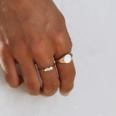 Stylish Mini Pearl Ring Women 18K Gold Stainless Steel