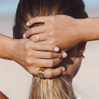 Stylish Mini Pearl Ring Women 18K Gold Stainless Steel