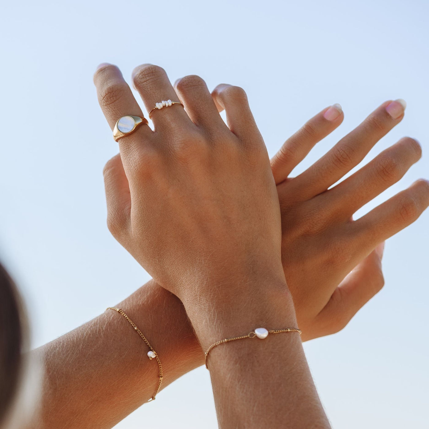 Stylish Mini Pearl Ring Women 18K Gold Stainless Steel