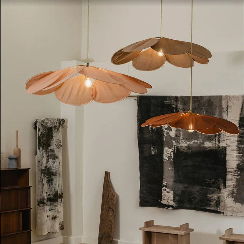 Floral Pendant Light with Warm Fabric Shade