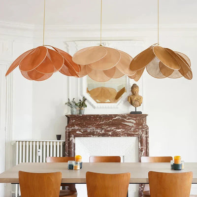 Floral Pendant Light with Warm Fabric Shade