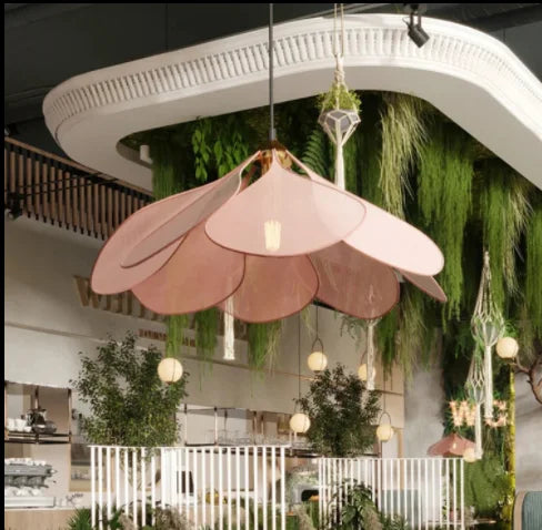 Floral Pendant Light with Warm Fabric Shade