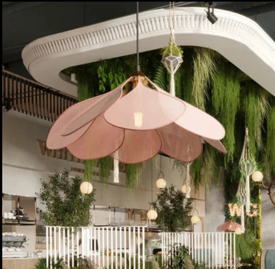 Floral Pendant Light with Warm Fabric Shade