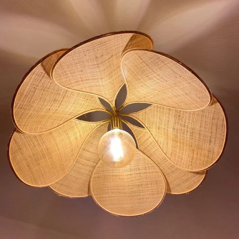 Floral Pendant Light with Warm Fabric Shade