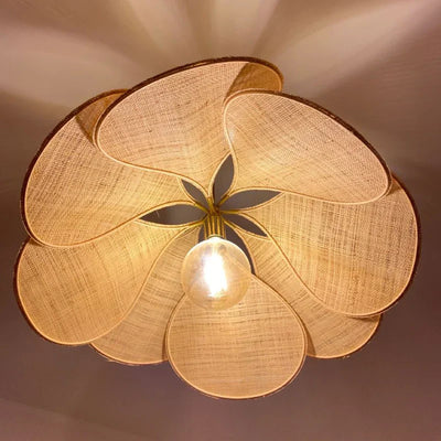 Floral Pendant Light with Warm Fabric Shade