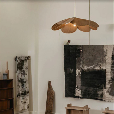 Floral Pendant Light with Warm Fabric Shade