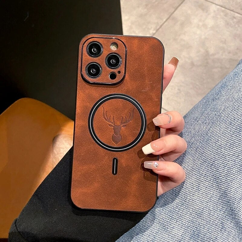 Deer Leather iPhone Case MagSafe Wireless Charging