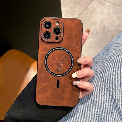 Deer Leather iPhone Case MagSafe Wireless Charging