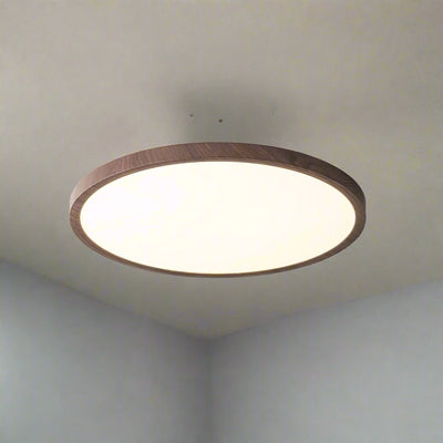 Ultrathin Round Walnut Finish LED Ceiling Light