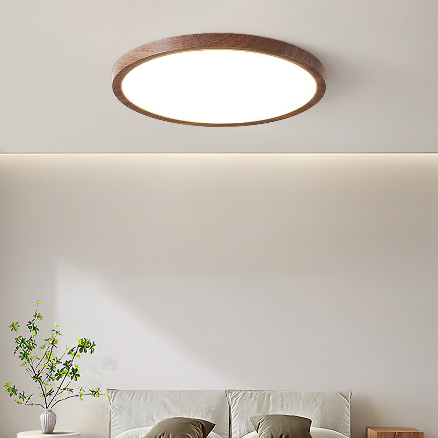 Ultrathin Round Walnut Finish LED Ceiling Light