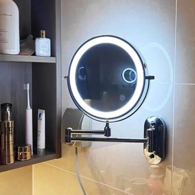 Black LED Rechargeable Makeup Mirror – 3-Color Light
