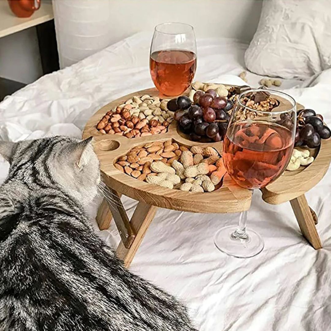 Portable Picnic Cheese Board with Wine Rack