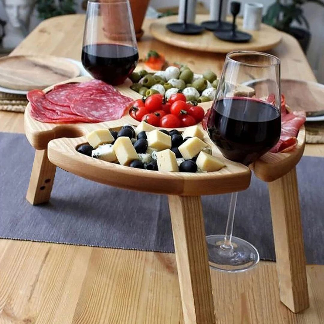 Portable Picnic Cheese Board with Wine Rack