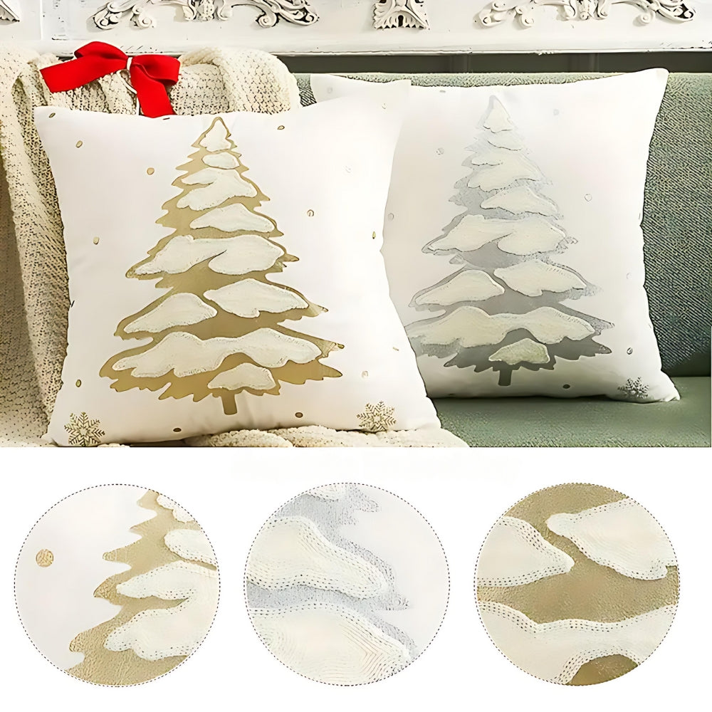 Velvet Christmas Cushion Cover with Embroidered Tree