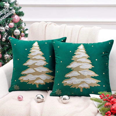 Velvet Christmas Cushion Cover with Embroidered Tree