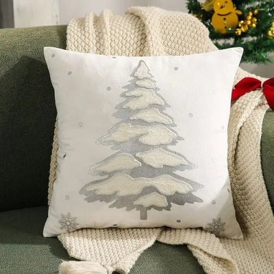 Velvet Christmas Cushion Cover with Embroidered Tree