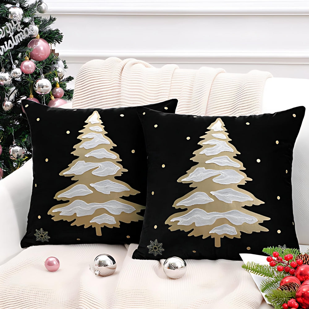 Velvet Christmas Cushion Cover with Embroidered Tree