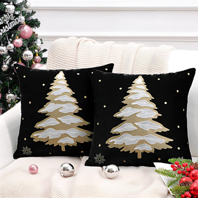 Velvet Christmas Cushion Cover with Embroidered Tree