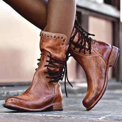 Women’s Vintage Leather Calf Boots with Comfortable Fit