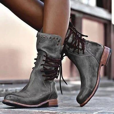 Women’s Vintage Leather Calf Boots with Comfortable Fit