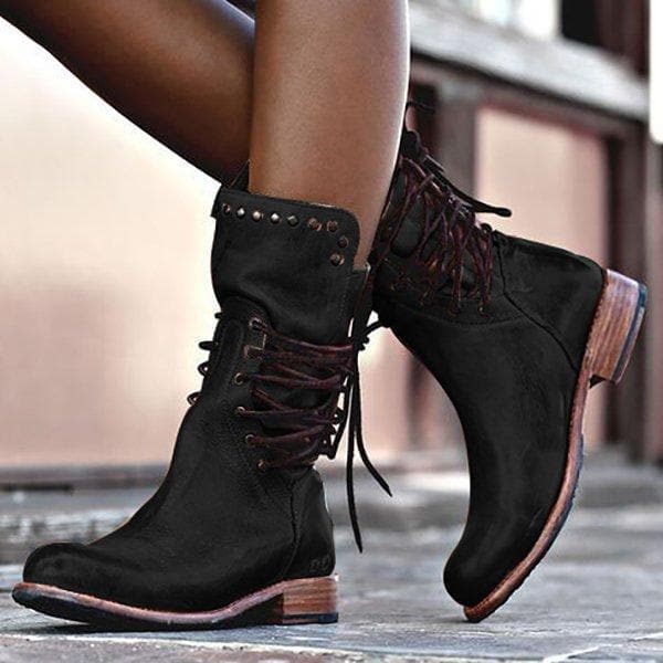 Women’s Vintage Leather Calf Boots with Comfortable Fit