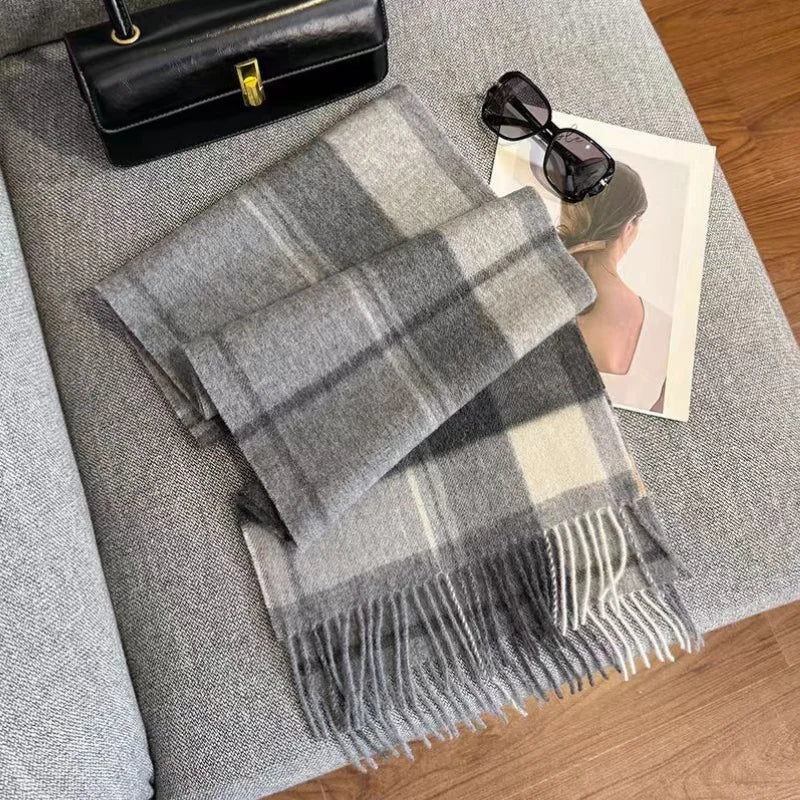 Merivelle Women’s Wool Scarf – Checkered Winter Warm Fashion Wrap