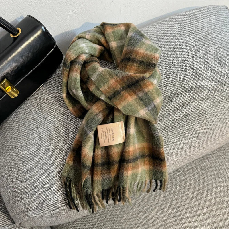 Merivelle Women’s Wool Scarf – Checkered Winter Warm Fashion Wrap