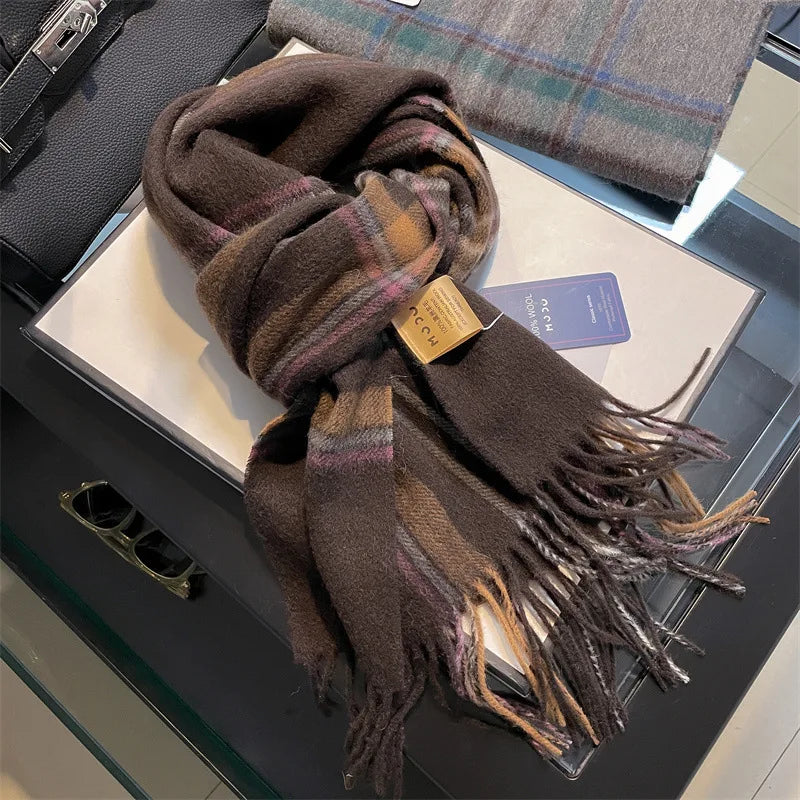 Merivelle Women’s Wool Scarf – Checkered Winter Warm Fashion Wrap