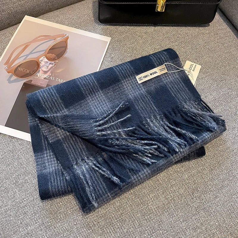Merivelle Women’s Wool Scarf – Checkered Winter Warm Fashion Wrap