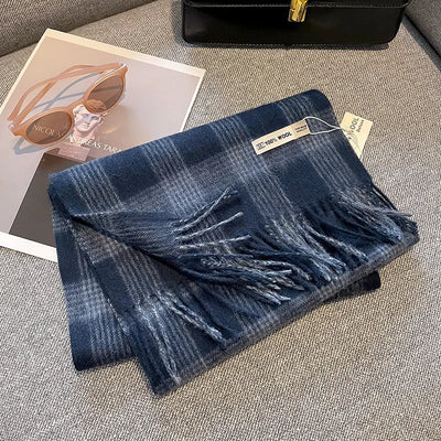 Merivelle Women’s Wool Scarf – Checkered Winter Warm Fashion Wrap