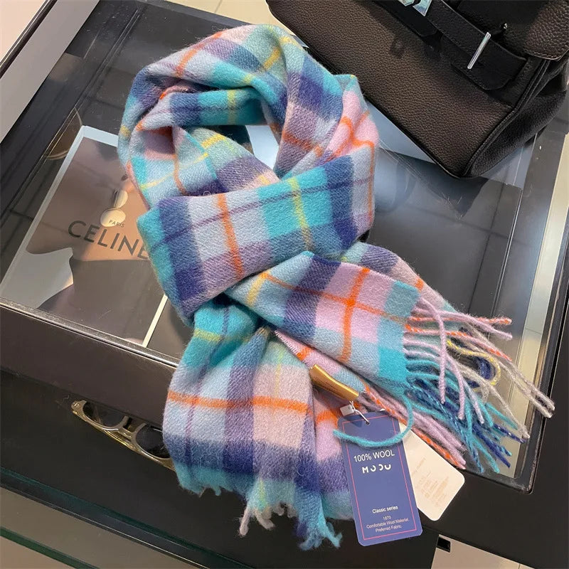 Merivelle Women’s Wool Scarf – Checkered Winter Warm Fashion Wrap