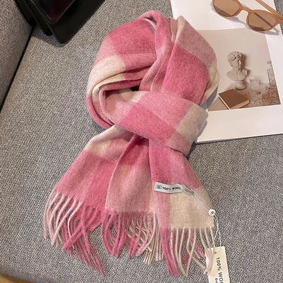 Merivelle Women’s Wool Scarf – Checkered Winter Warm Fashion Wrap