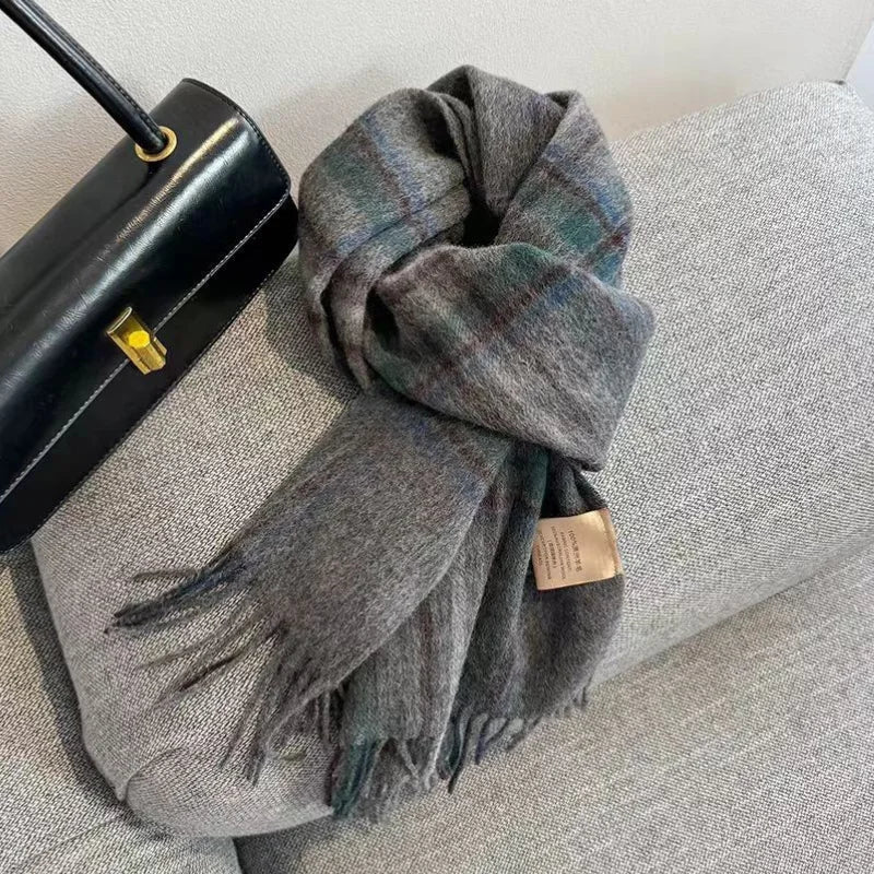 Merivelle Women’s Wool Scarf – Checkered Winter Warm Fashion Wrap