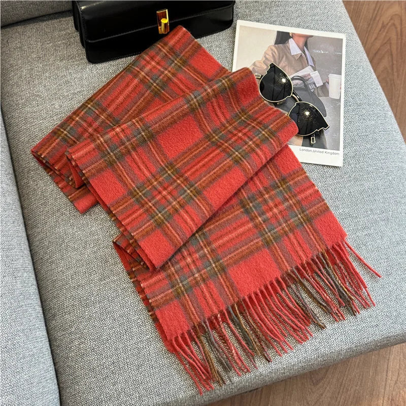 Merivelle Women’s Wool Scarf – Checkered Winter Warm Fashion Wrap