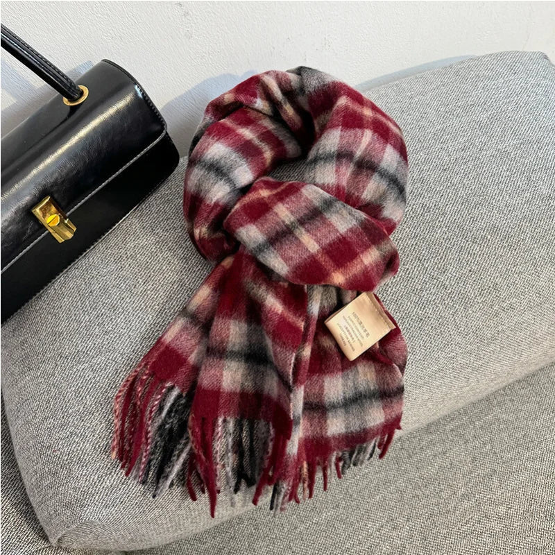 Merivelle Women’s Wool Scarf – Checkered Winter Warm Fashion Wrap