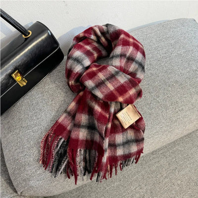Merivelle Women’s Wool Scarf – Checkered Winter Warm Fashion Wrap