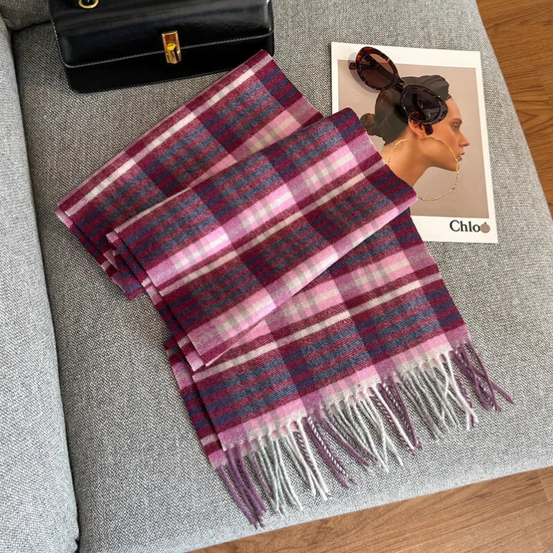 Merivelle Women’s Wool Scarf – Checkered Winter Warm Fashion Wrap